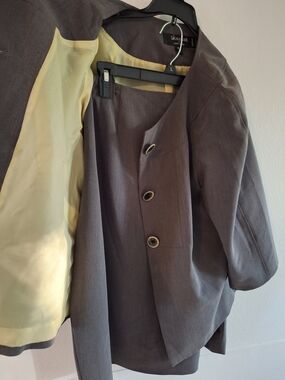 Larry Levine Gray Skirt Suit with Pale Yellow Lining